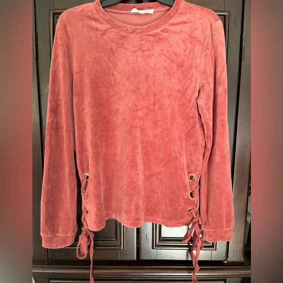 Velvet Lace Up Sweatshirt - Picture 1 of 5